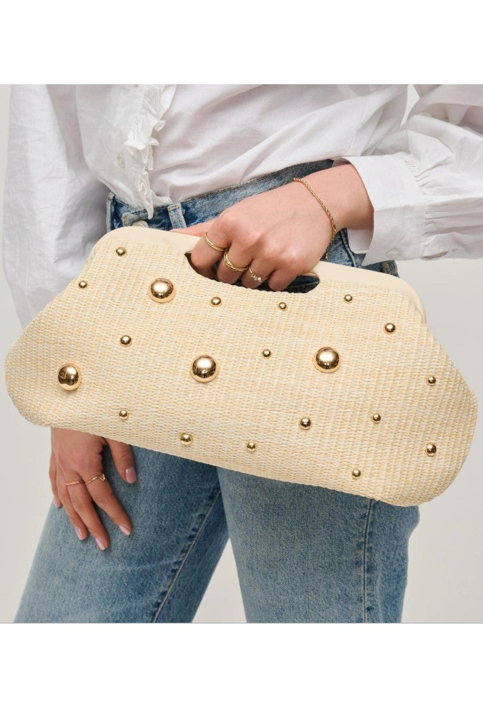 KK Bloom Mallory Straw Stud Clutch-Gold