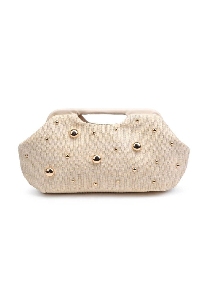 KK Bloom Mallory Straw Stud Clutch-Gold