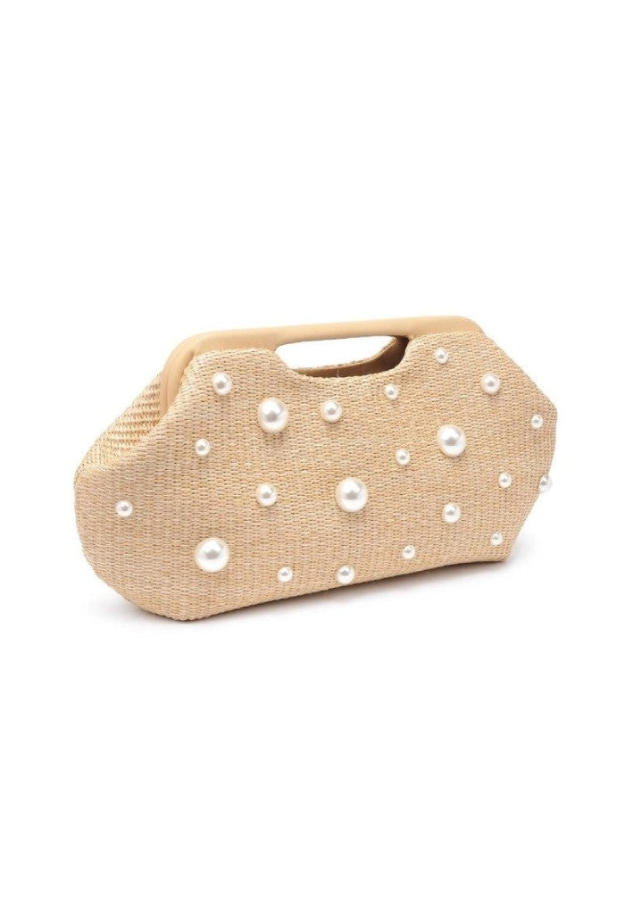 KK Bloom Mallory Straw Stud Clutch-Pearl