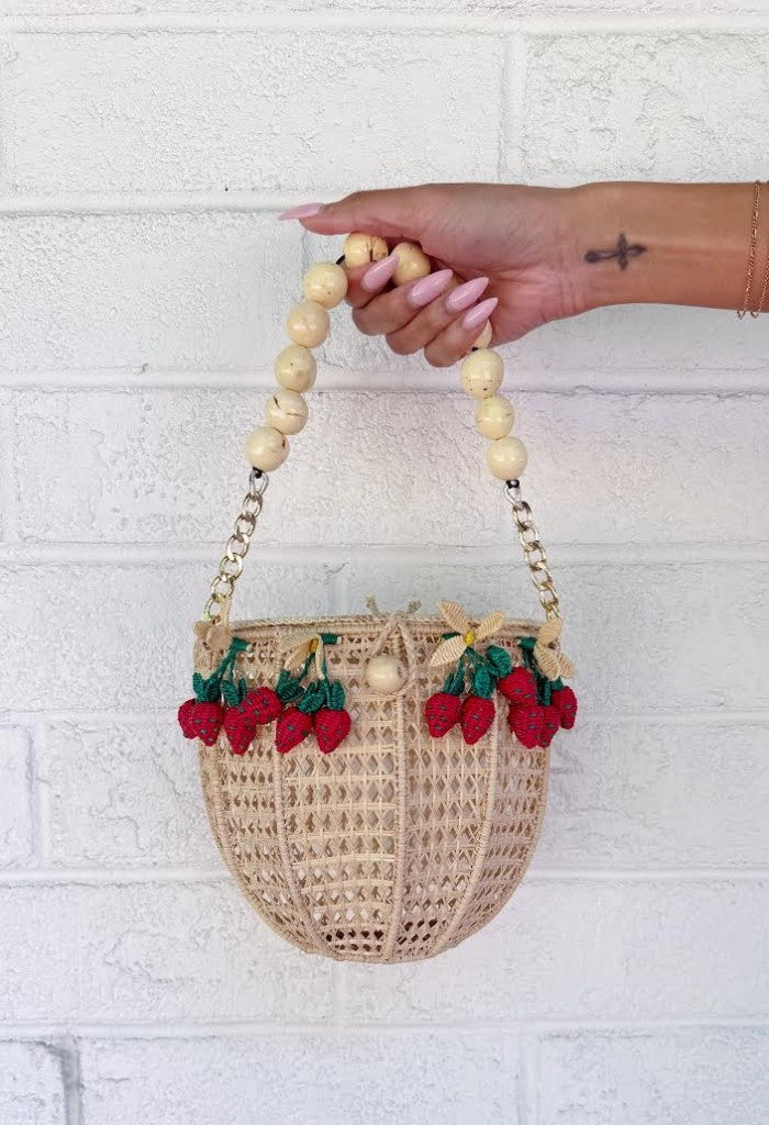 Handmade Palm Bag-Strawberry