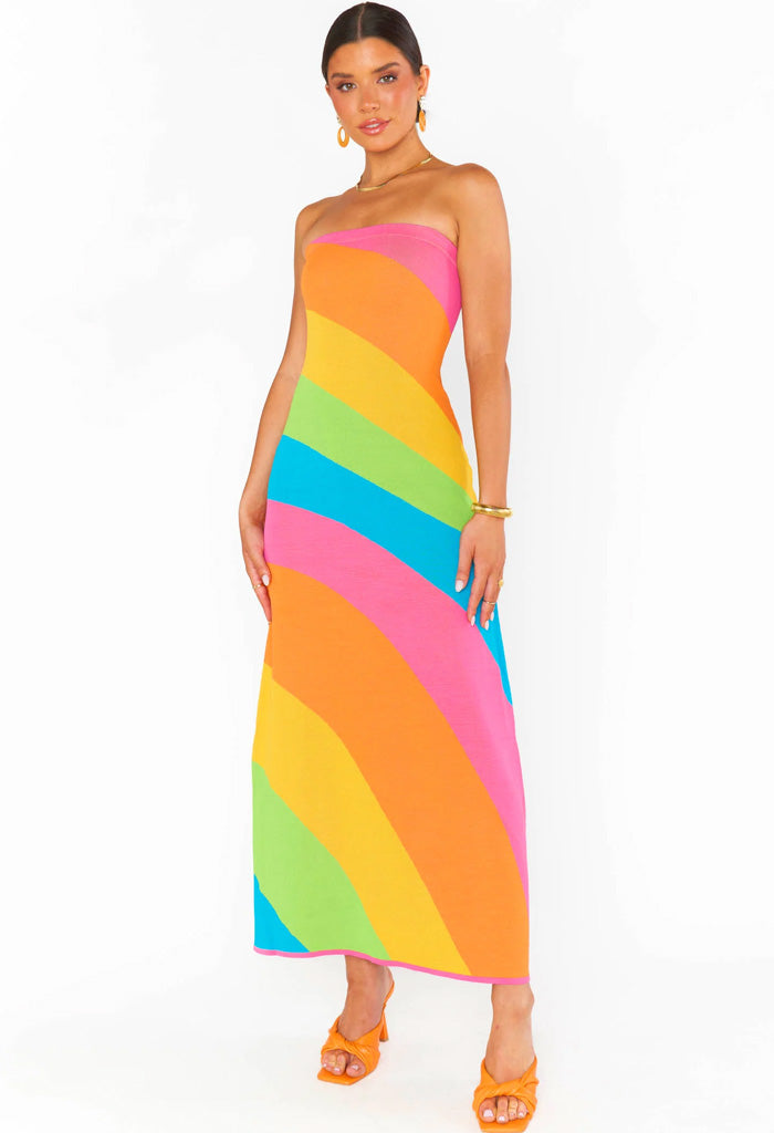 Show Me Your Mumu Island Nights Tube Dress-Salty Rainbow Stripe Knit