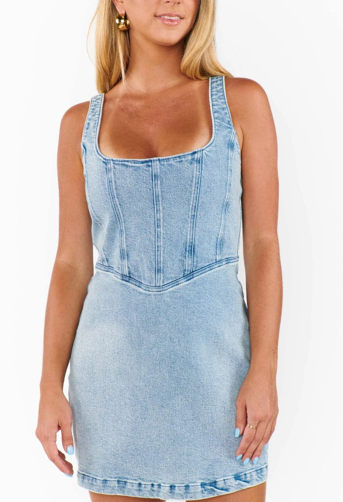 Show Me Your Mumu Corset Mini Dress-Misty Morning