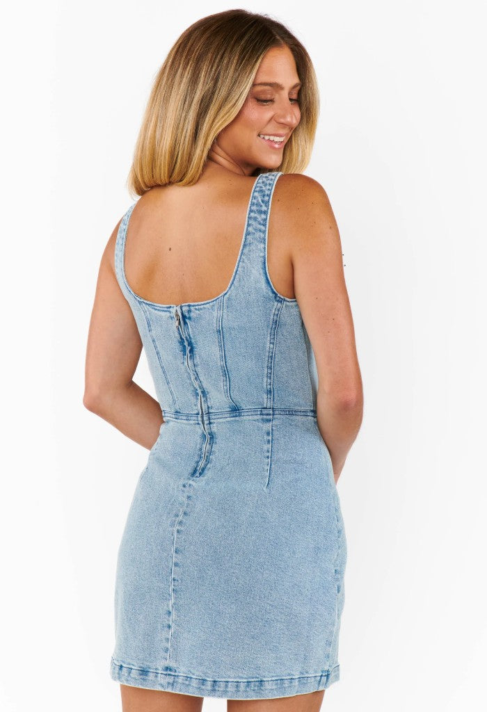 Show Me Your Mumu Corset Mini Dress-Misty Morning