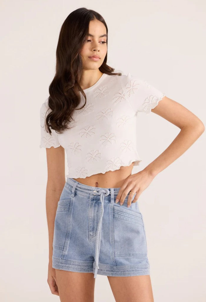 Minkpink Bowie Pointelle Knit Tee-White