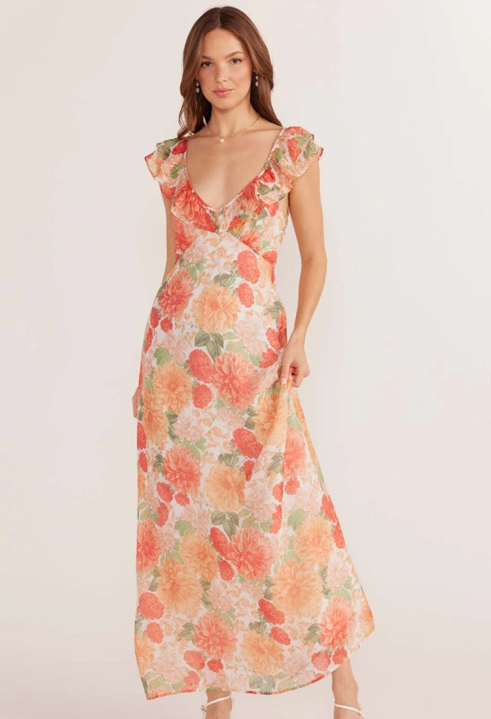 Minkpink Aida Frill Maxi Dress-Apricot Floral