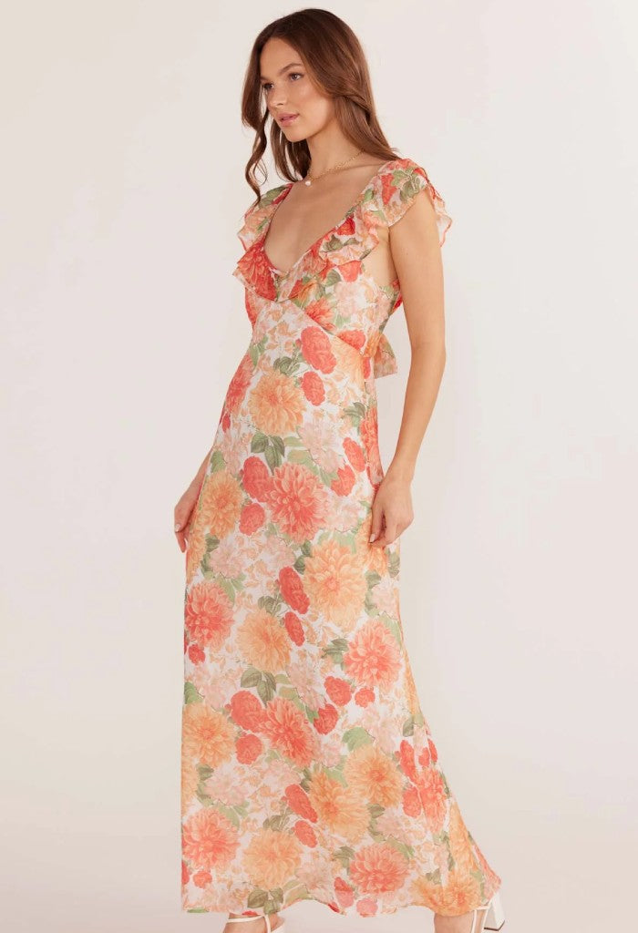 Minkpink Aida Frill Maxi Dress-Apricot Floral