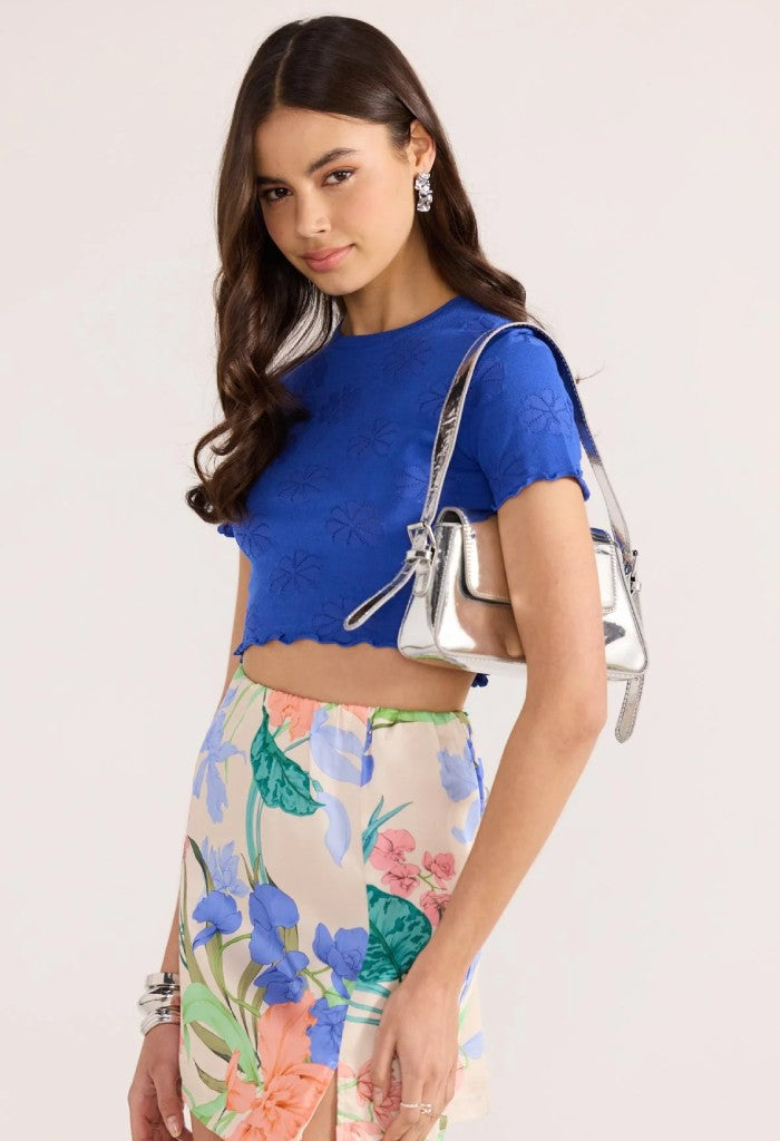 Minkpink Bowie Pointelle Knit Tee-Royal Blue