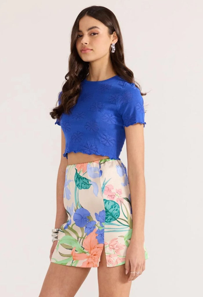 Minkpink Bowie Pointelle Knit Tee-Royal Blue