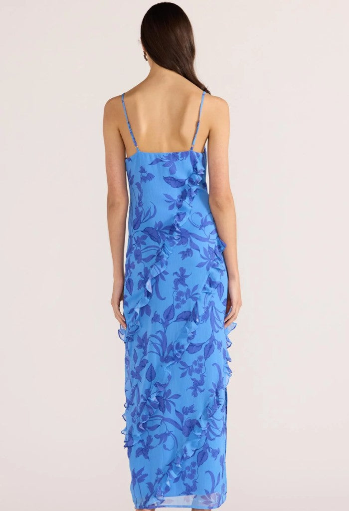 Minkpink Jeanne Ruffle Maxi Dress-Blue Floral