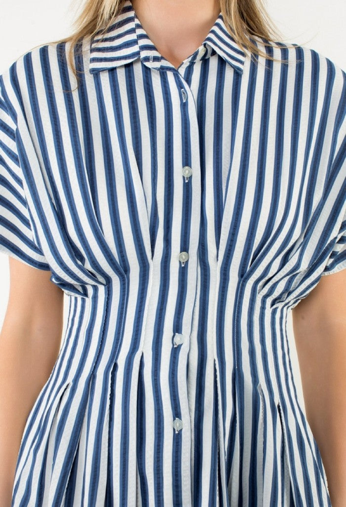 THML Natalie Midi Dress-Navy Stripe