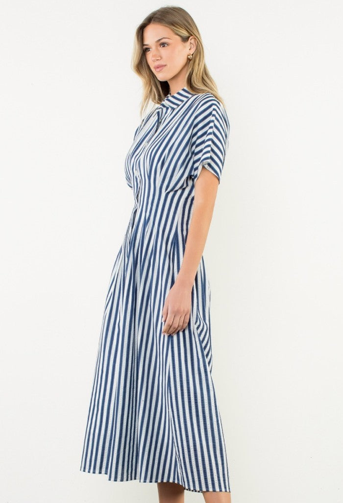 THML Natalie Midi Dress-Navy Stripe