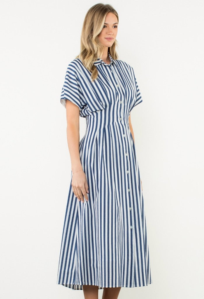 THML Natalie Midi Dress-Navy Stripe