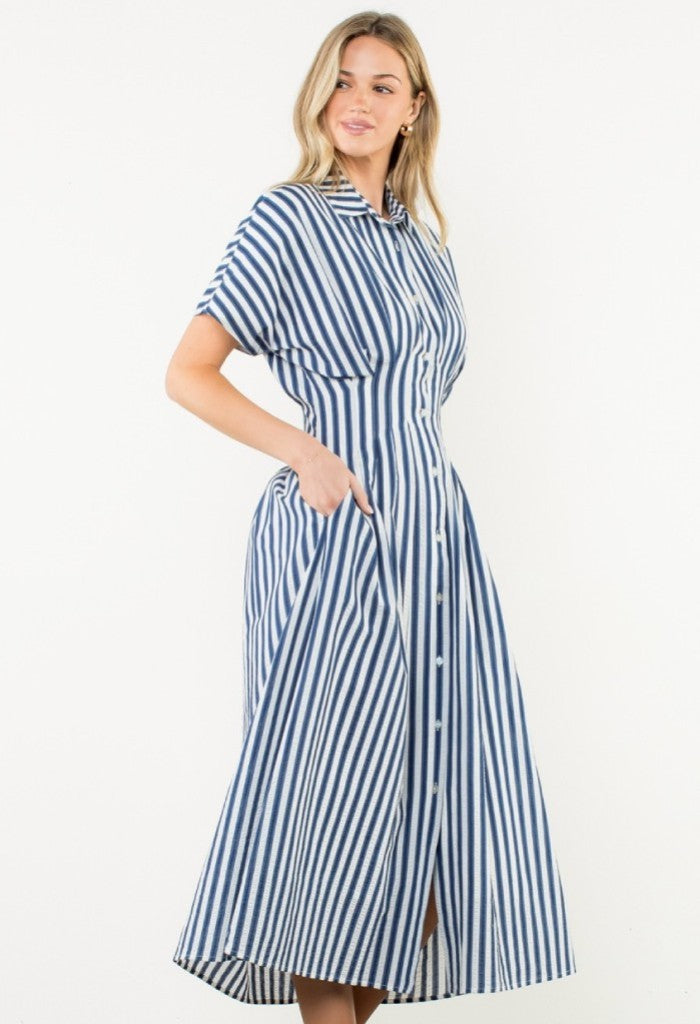 THML Natalie Midi Dress-Navy Stripe