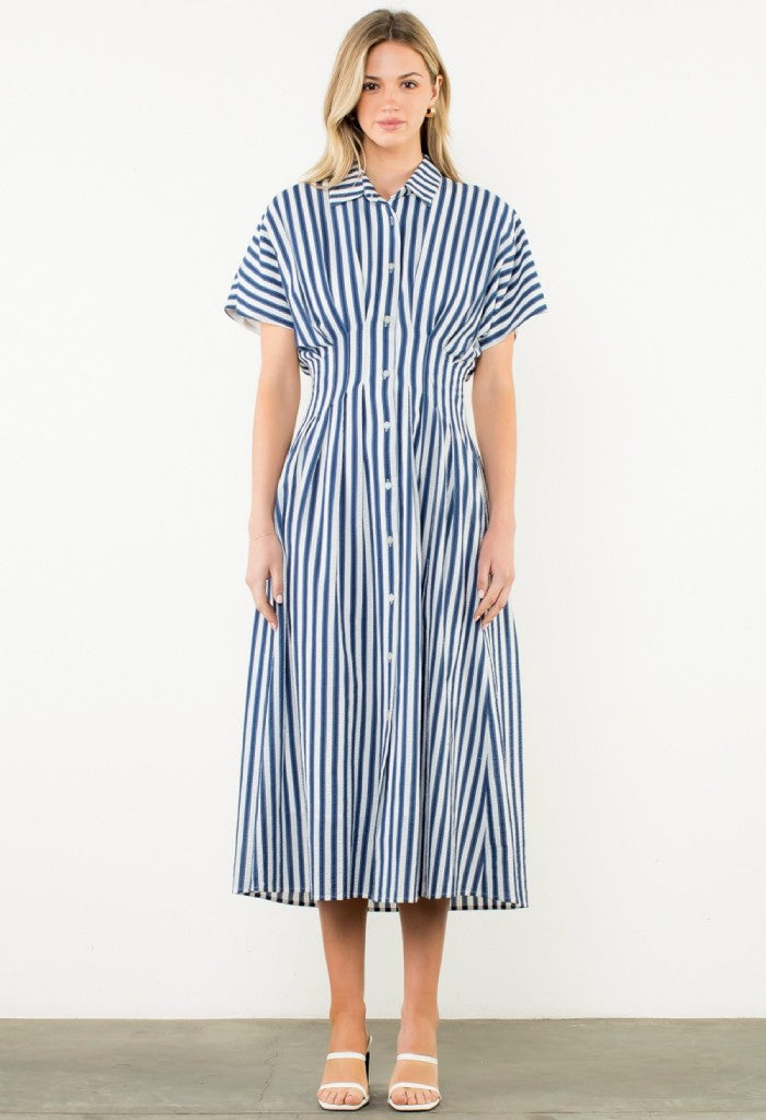 THML Natalie Midi Dress-Navy Stripe