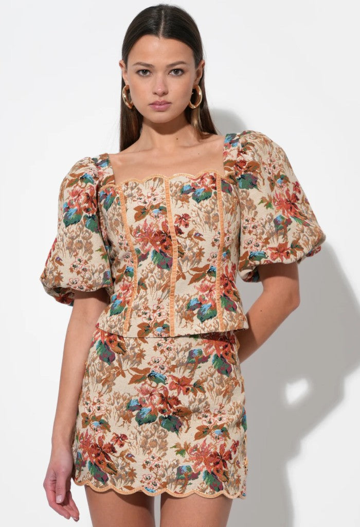 Adelyn Rae Lori Tapestry Lace Up Skirt