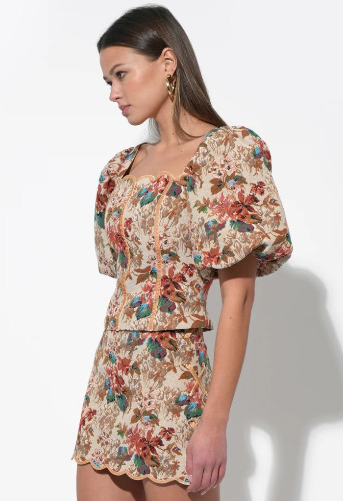 Adelyn Rae Lori Tapestry Lace Up Skirt