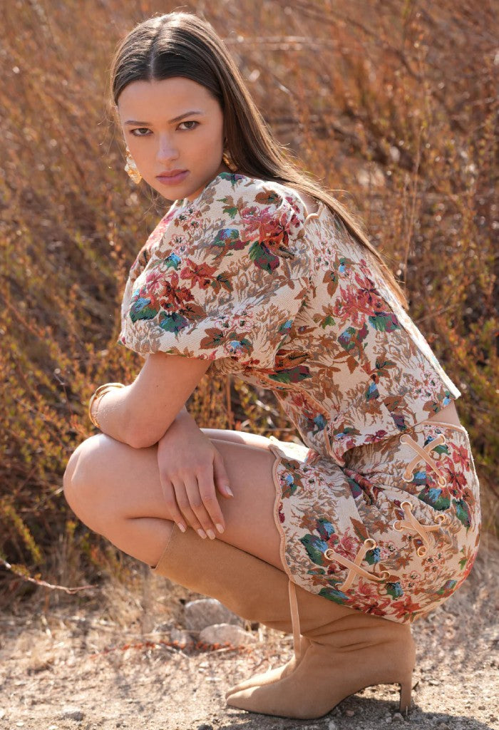 Adelyn Rae Lori Tapestry Lace Up Skirt