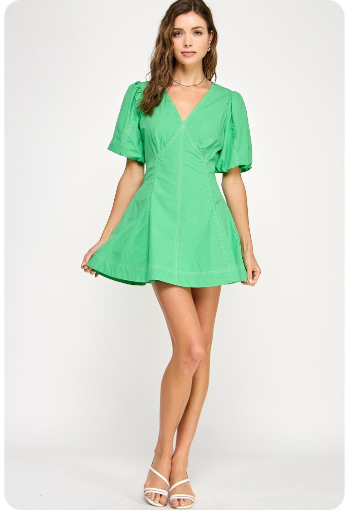 KK Bloom Honey Dew Mini Dress-Emerald