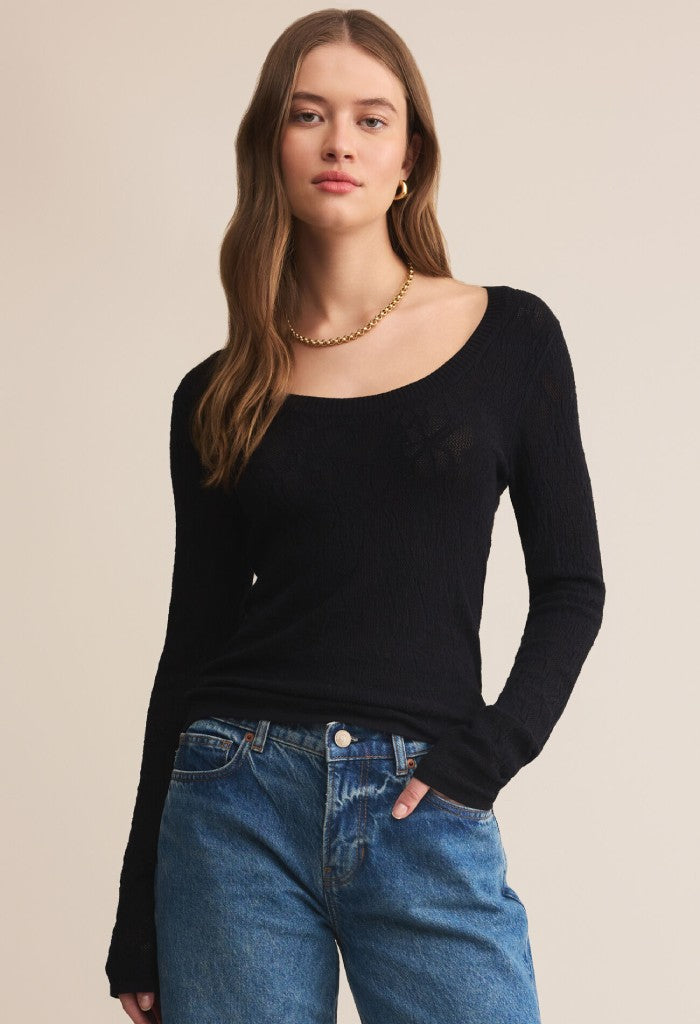 Z Supply Tibi Scoop Mesh Sweater-Black