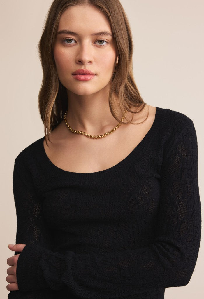 Z Supply Tibi Scoop Mesh Sweater-Black