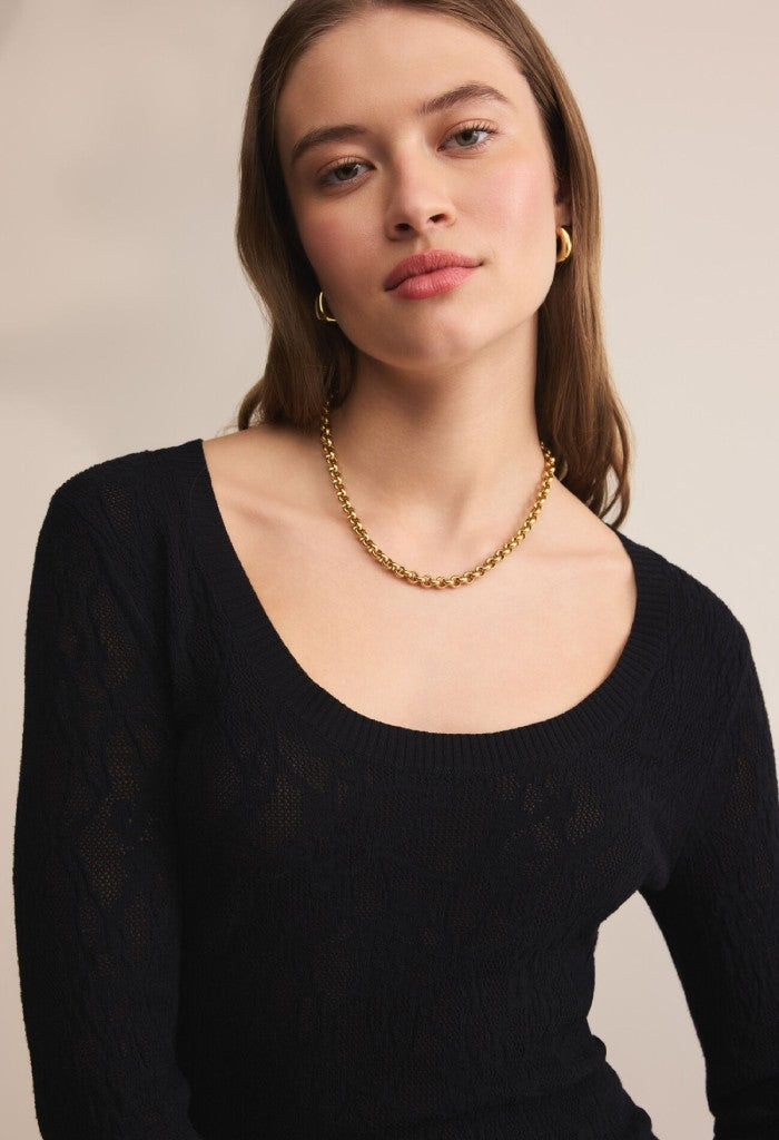 Z Supply Tibi Scoop Mesh Sweater-Black