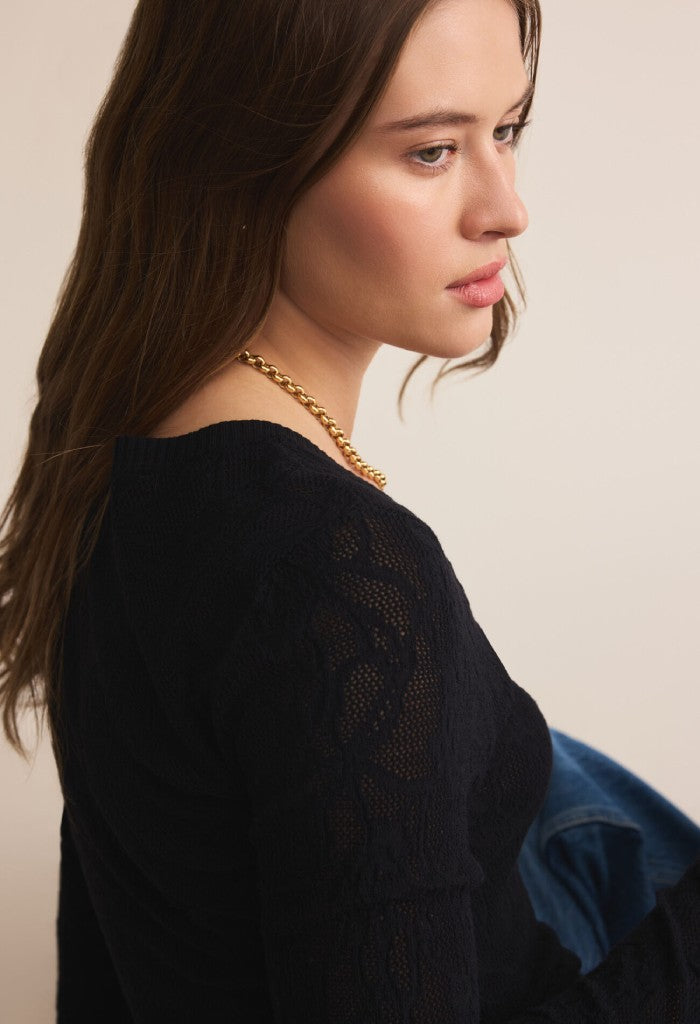 Z Supply Tibi Scoop Mesh Sweater-Black