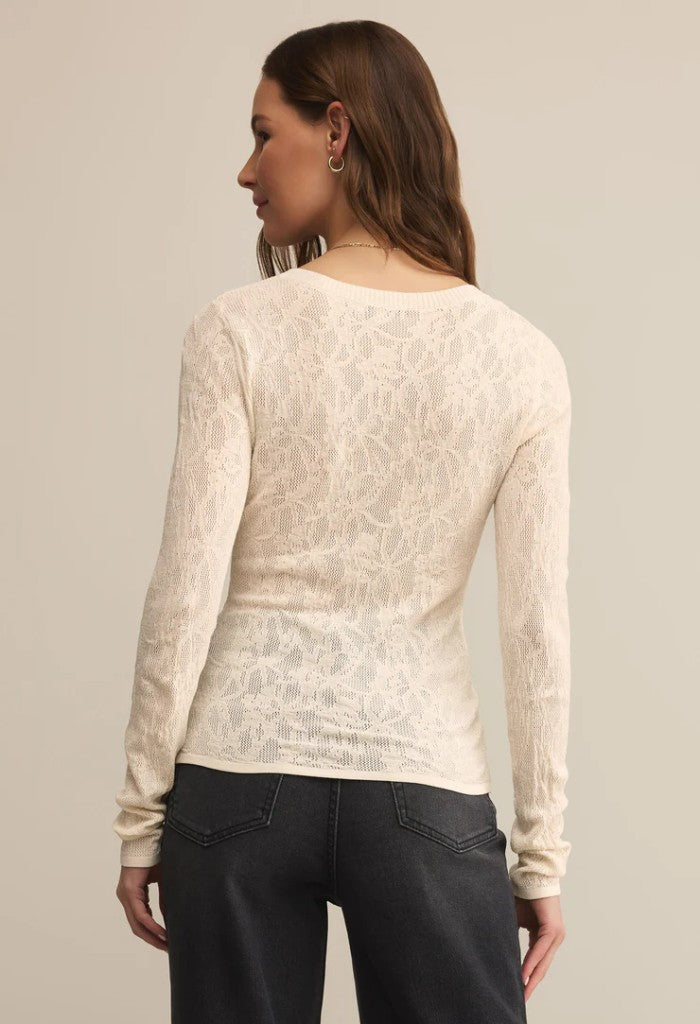 Z Supply Tibi Scoop Mesh Sweater-Crystal