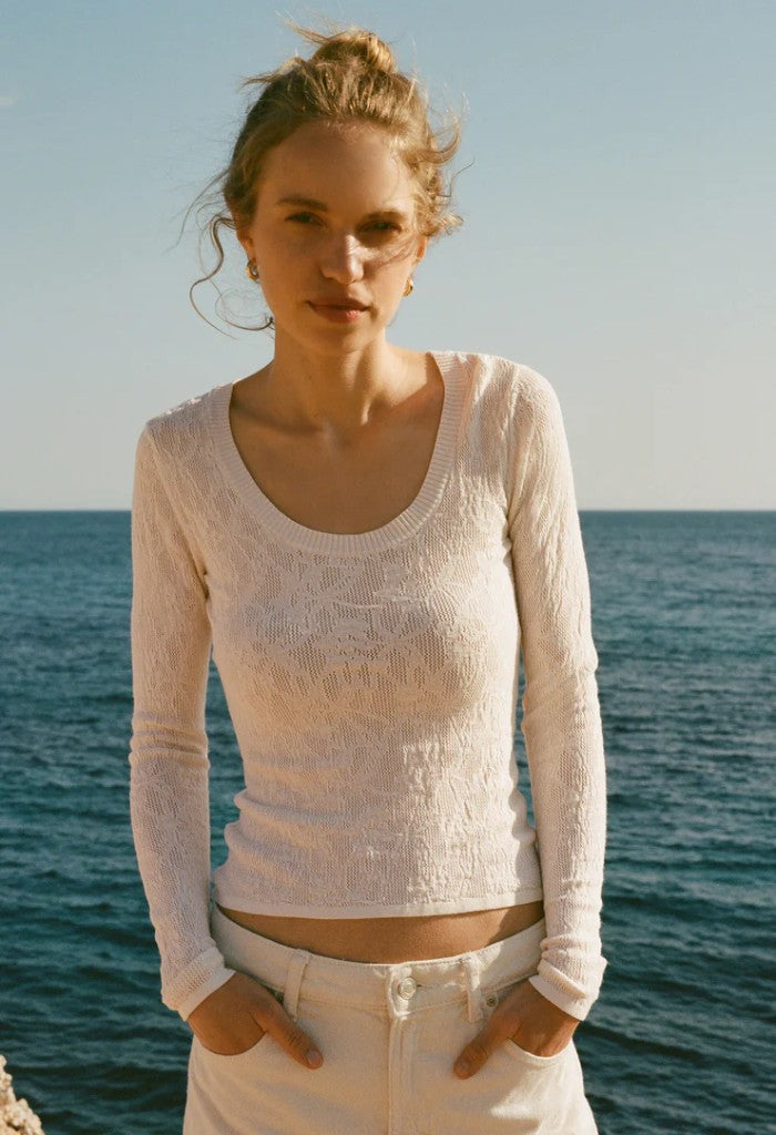 Z Supply Tibi Scoop Mesh Sweater-Crystal