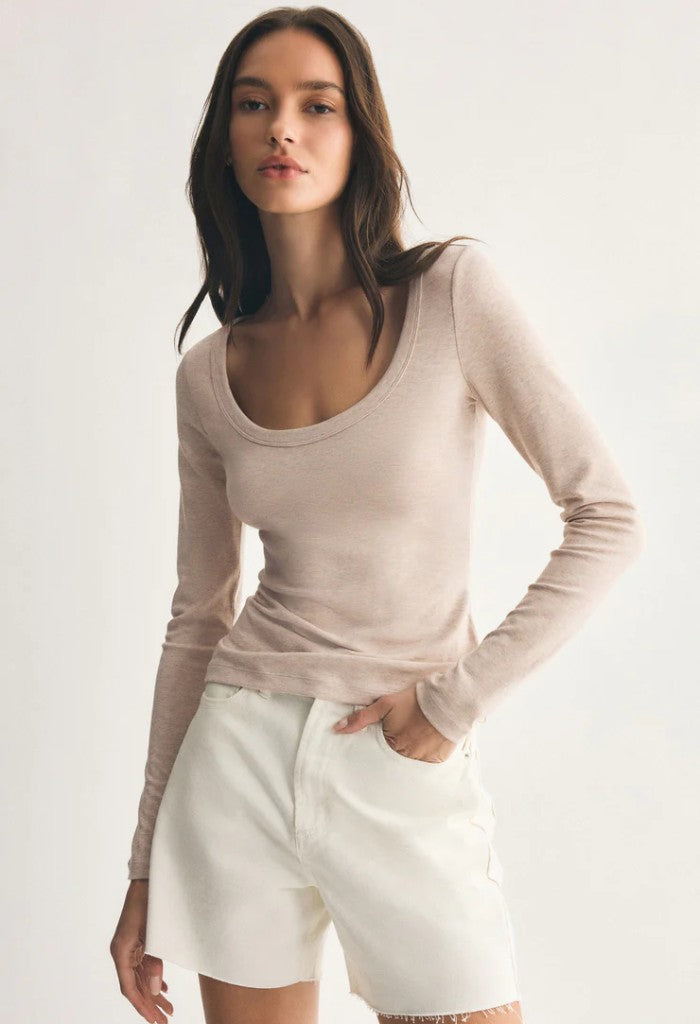 Z Supply Second Skin Scoop Neck Top-Oatmeal Heather