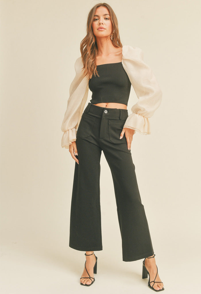 KK Bloom Olivia Ponte Crop Pants-Black