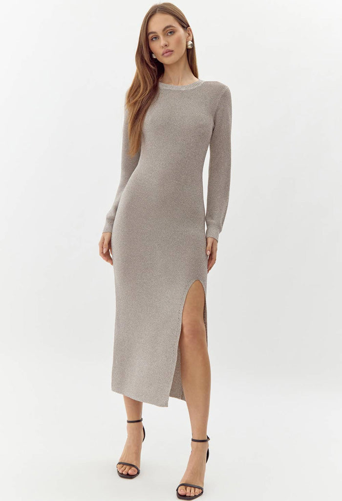 Adelyn Rae Estelle Metallic Knit Midi Dress