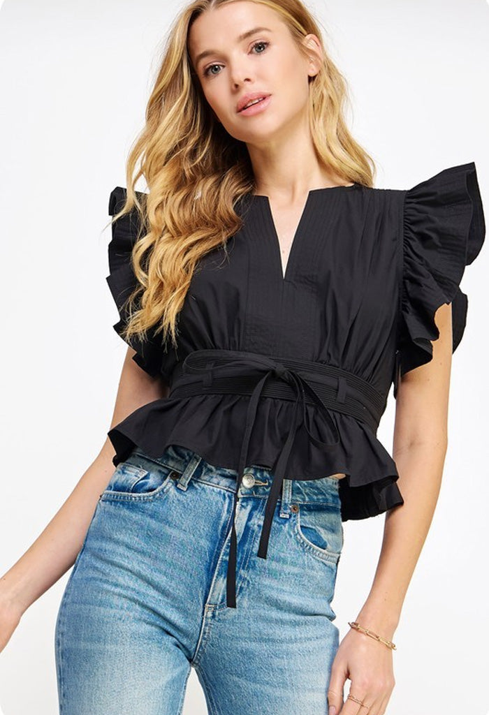 KK Bloom Flutter Blouse-Black