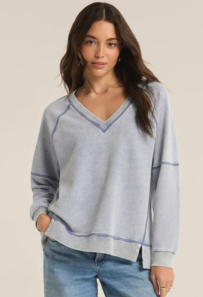 Z Supply Easy V Knit Denim Sweatshirt