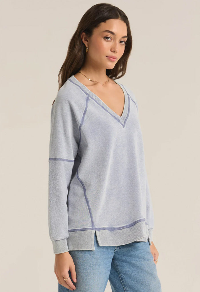 Z Supply Easy V Knit Denim Sweatshirt