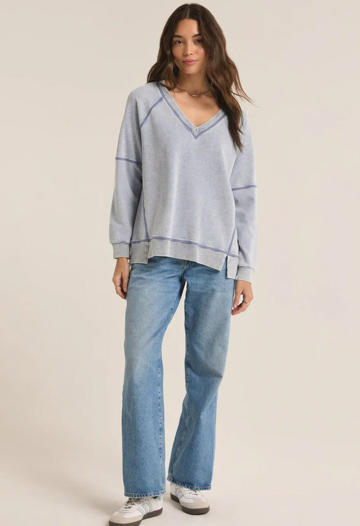 Z Supply Easy V Knit Denim Sweatshirt