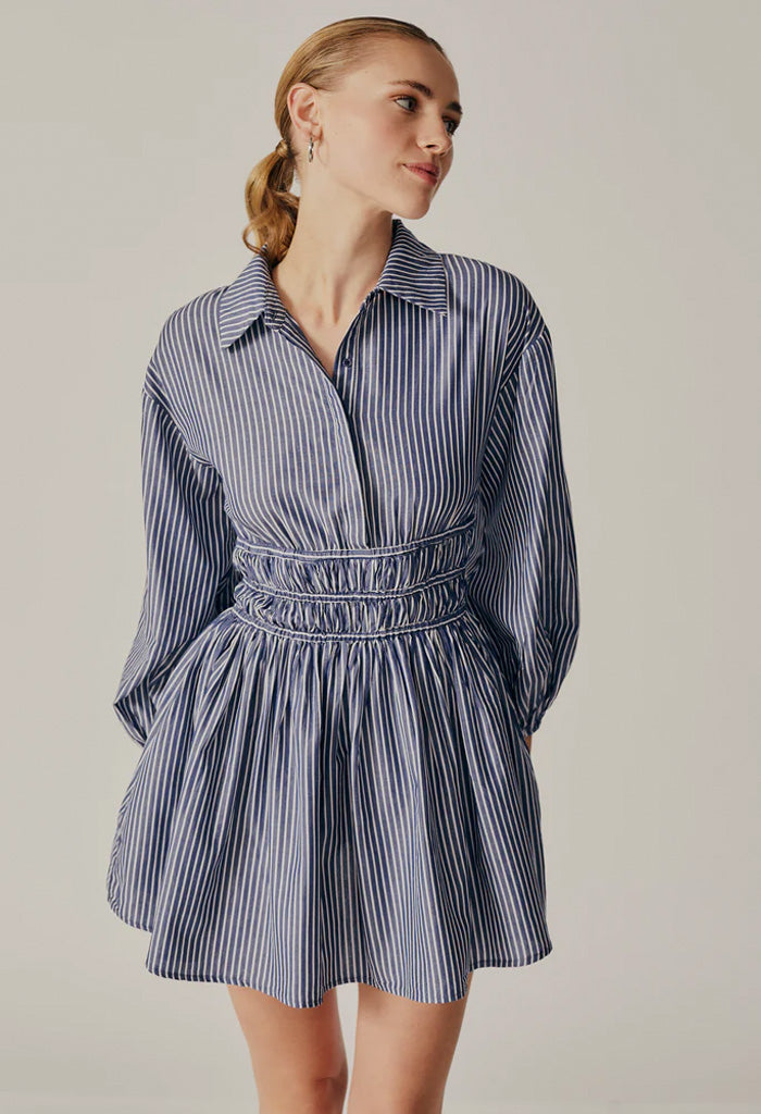 Deluc Campsis Dress-Striped Blue and White