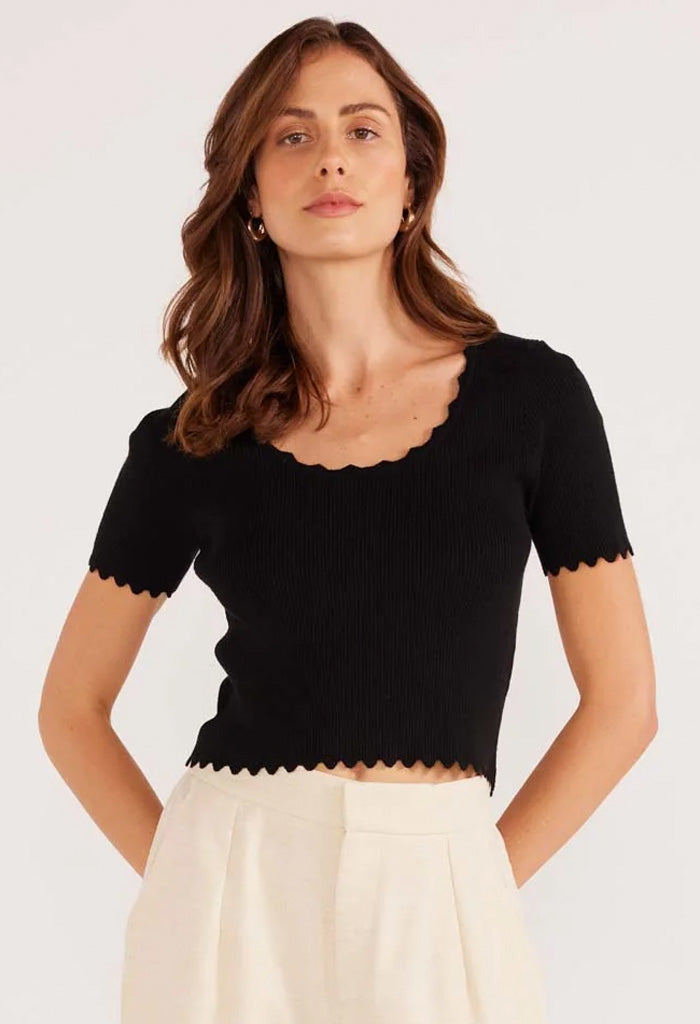 Minkpink Laura Scallop Knit Tee-Black