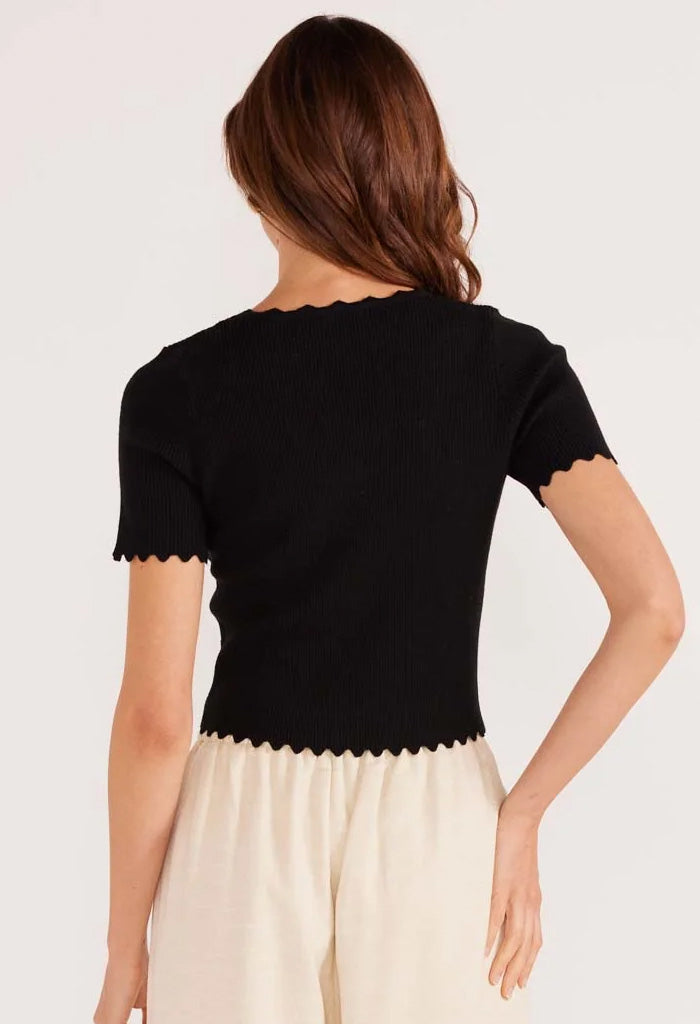 Minkpink Laura Scallop Knit Tee-Black