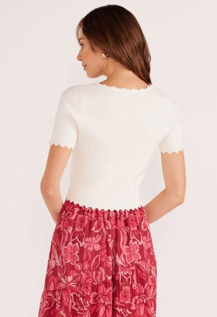 Minkpink Laura Scallop Knit Tee-Ivory