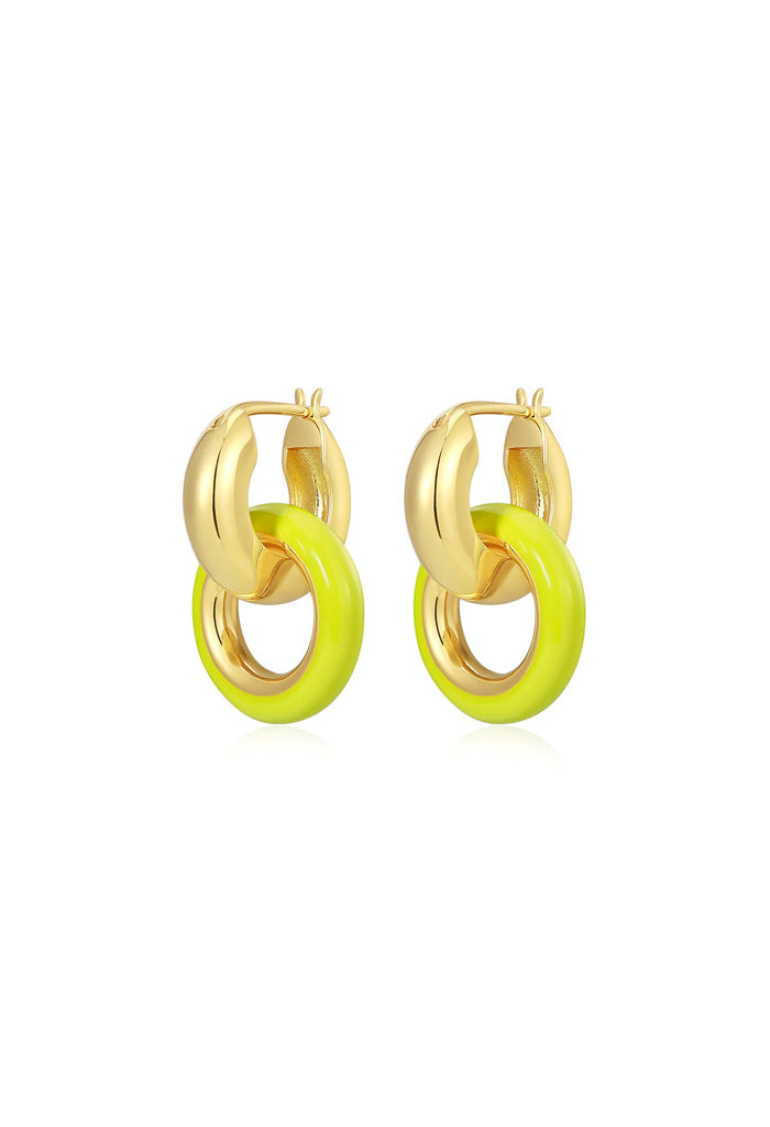 Luv AJ Pave Interlock Hoops-Neon Yellow