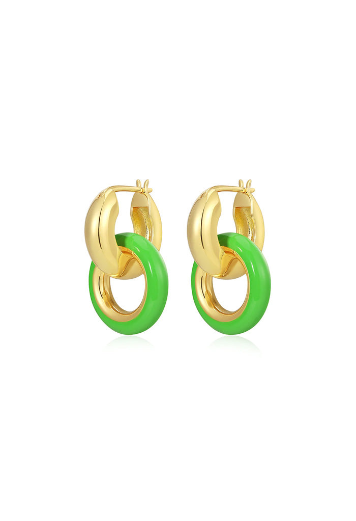 Luv AJ Pave Interlock Hoops-Bright Green