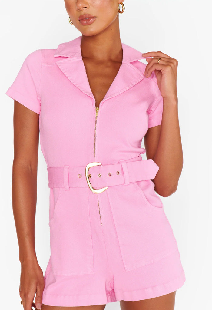 Show Me Your Mumu Outlaw Romper-Bubblegum Pink Denim