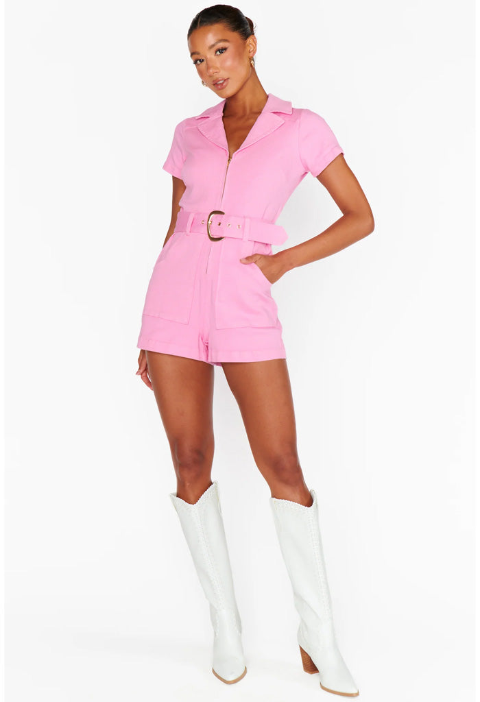 Show Me Your Mumu Outlaw Romper-Bubblegum Pink Denim