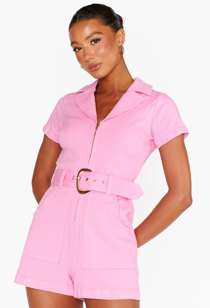 Show Me Your Mumu Outlaw Romper-Bubblegum Pink Denim