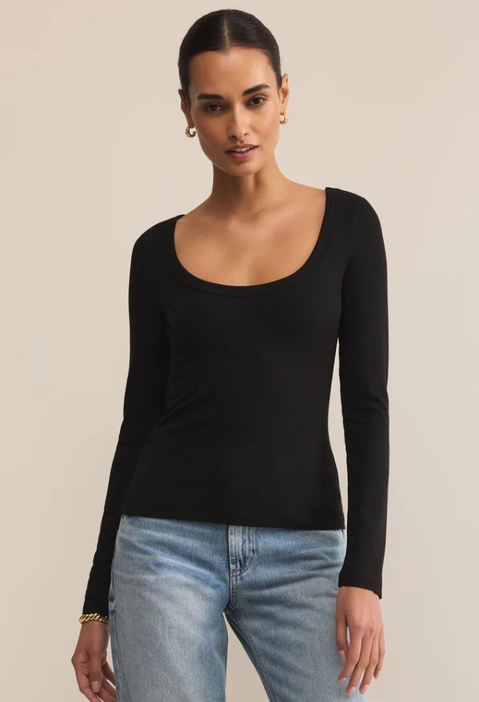 Z Supply Second Skin Scoop Neck Top-Black