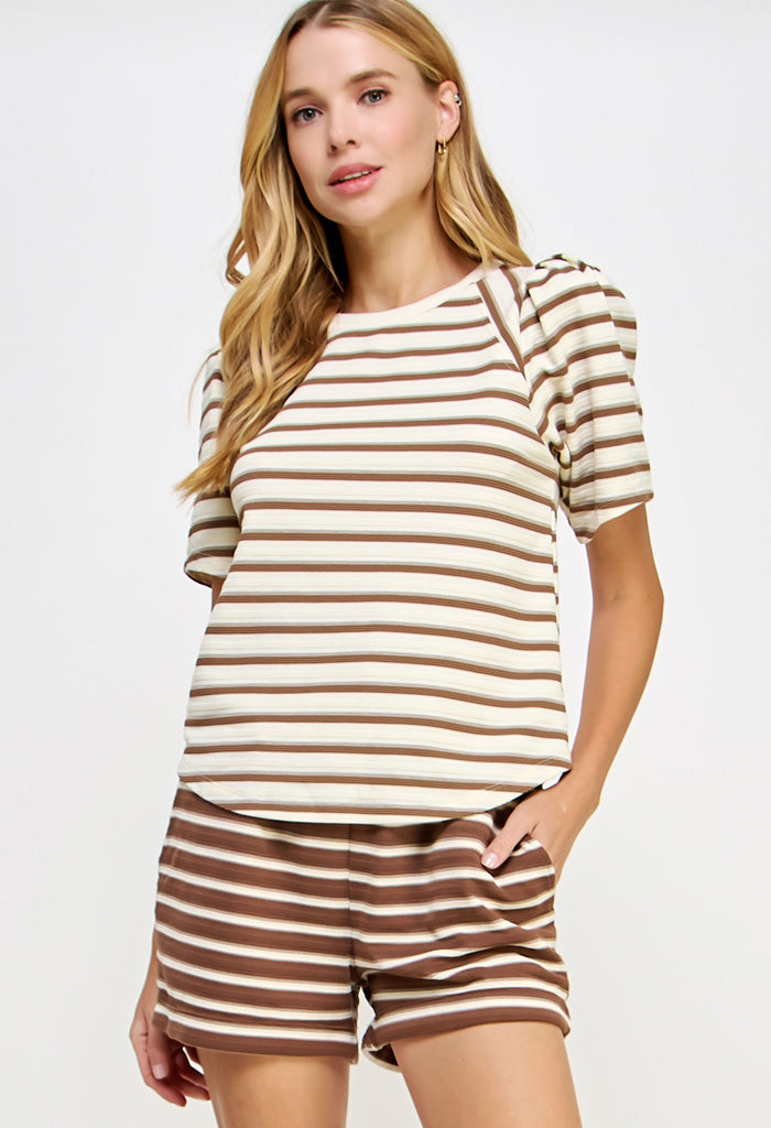 KK Bloom Camilla Blouse-Latte Stripe