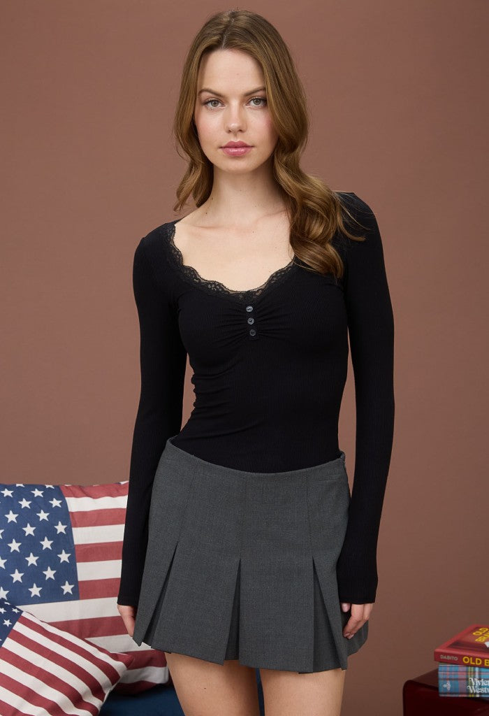 KK Bloom Kendra Ribbed LS Tee-Black