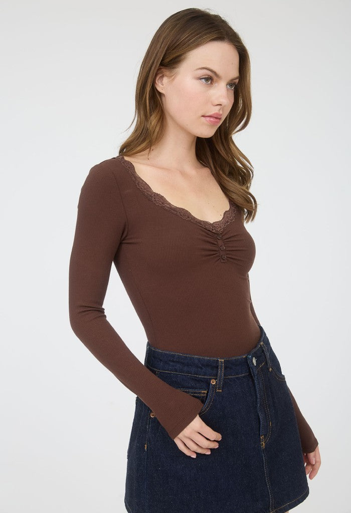KK Bloom Kendra Ribbed LS Tee-Brown