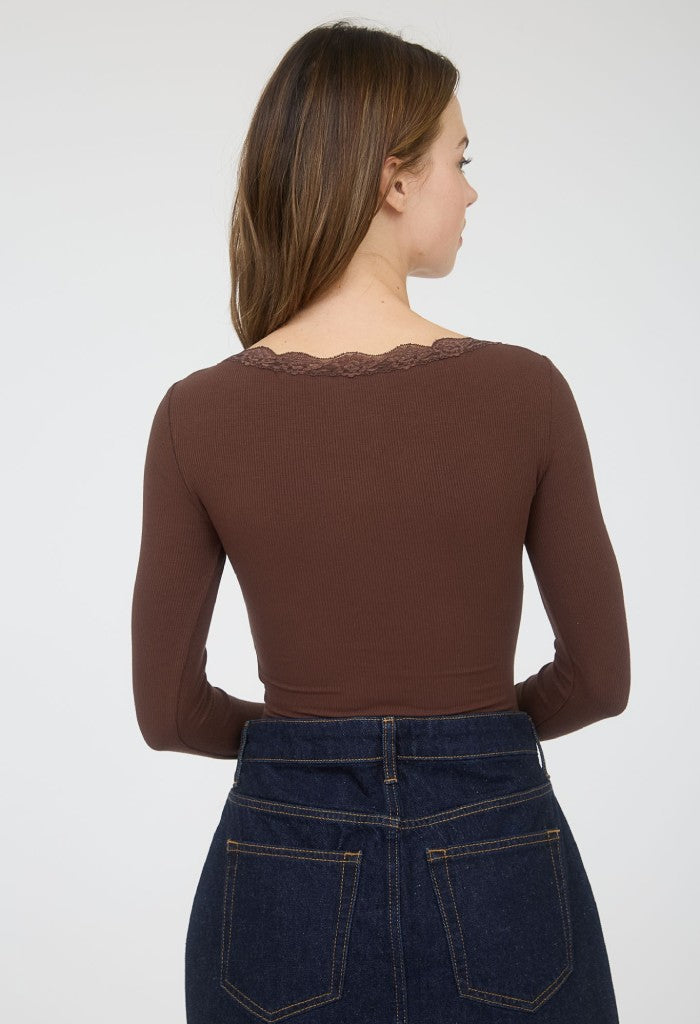 KK Bloom Kendra Ribbed LS Tee-Brown