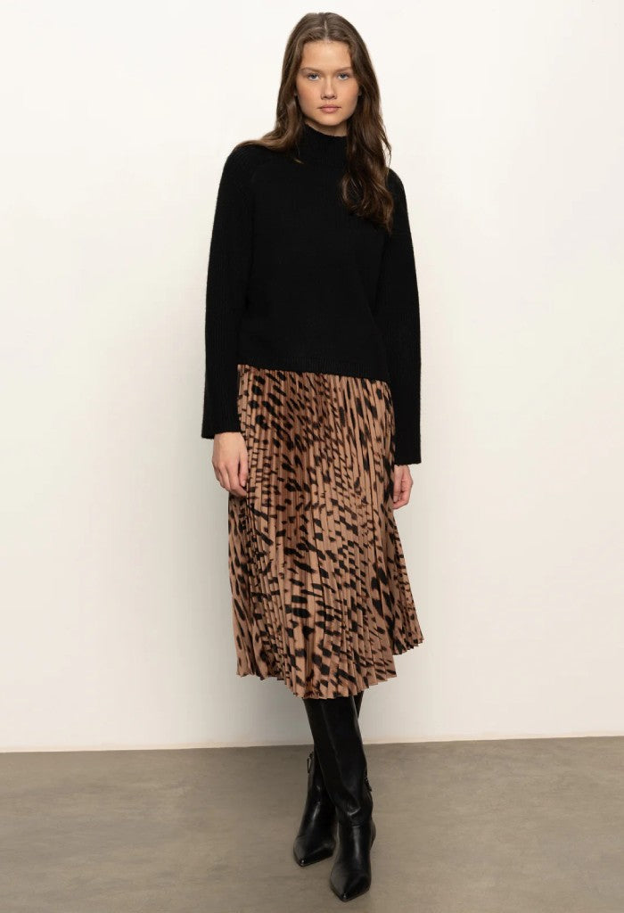 Sanctuary Clothing Nostalgia Pleated Midi Skirt-Mocha Leo